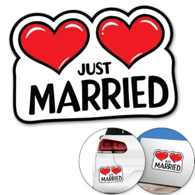 Image of JUST Married Sticker Decal Car Bumper Stickers (20x 14cm) Van Caravan Camper Wedding Bride Groom