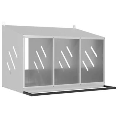 Image of vidaXL Chicken Nesting Box Galvanized Silver Metal 3 Compartment Egg Box, Weather Resistant With Sloping Roof, 80cm x 64cm 59.5cm