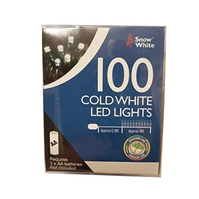 Image of PMS 100 Cold White Christmas Xmas LED Lights Indoor Use Battery Operated