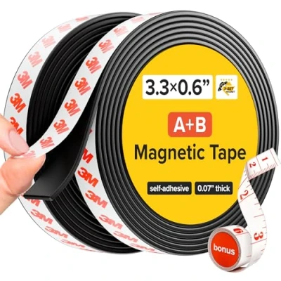 Image of Flexible A+B Magnetic Tape Roll 3.3 Feet Strong Self Adhesive Strips for Fly Screens, DIY Projects, and More Cut to Fit Sticky Magnet