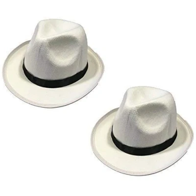 Image of Quickdraw 2 x Adults Gangster Hat White with Black Band Mafia Fancy Dress Costume Accessory