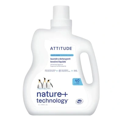 Image of ATTITUDE Liquid Laundry Detergent, EWG Verified Soap, HE Compatible, Vegan and Plant Based Products, Wildflowers, 40 Loads, 2 Liters