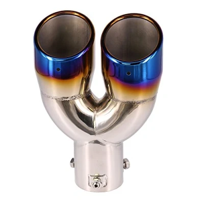 Image of 62MM Diameter Exhaust Pipe Trim Stainless Steel Muffler Tip Tail Universal Double Outlets End PipeBlue