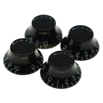 Image of KAISH Pack of 4 American Spec LP Guitar Bell Knobs 24 Fine Spline Top Hat for Les Paul with CTS Split Shaft Pots Black