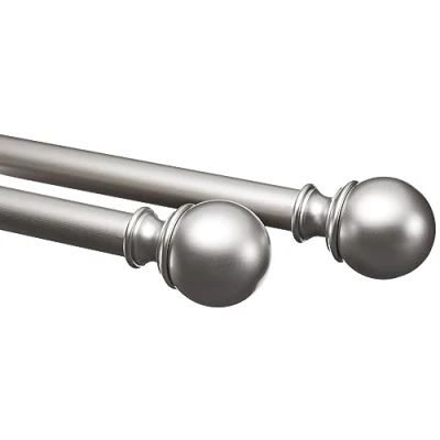 Image of Amazon Basics Curtain Rod with Round Finials Extendable 183 to 366 cm for Bedroom, Dining Room, Living Room or Kitchen, Nickel