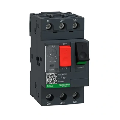 Image of Schneider Electric, Motor circuit breaker, TeSys GV2, 3P, 1.6 2.5 A, thermal magnetic, screw clamp terminals, GV2ME07