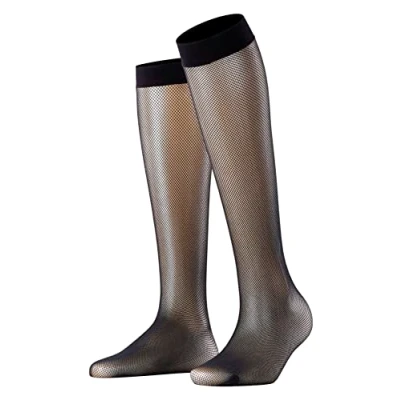 Image of FALKE Women&#039;s Net W KH Sheer Patterned 1 Pair Knee High Socks, Black (Black 3009), 2.5 5