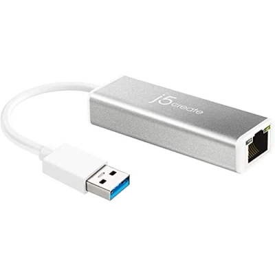 Image of j5create USB 3.0 to RJ45 Gigabit Ethernet Adapter, 10/100/1000 LAN Network Adapter for Mac, Windows 11/10/8.1/7, Chrome OS, Desktop, Laptop (JUE130)