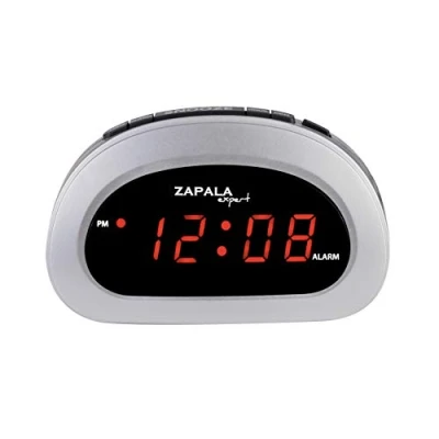 Image of ZAPALA Expert LED Digital Alarm Clock, Desk Bedside Clock with Snooze Function, Battery Backup and Mains Powered (Silver)