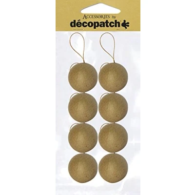 Image of Décopatch Ref NO007O Baubles (Pack of 8) Papier Maché Object to Decorate 5 x 5cm with Papers &amp; PaperPatch Glue, Glitter, Paints, Brown