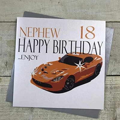Image of WHITE COTTON CARDS Handmade Nephew 18 Happy Enjoy Orange Sports Car 18th Birthday Card, White, N62 N18