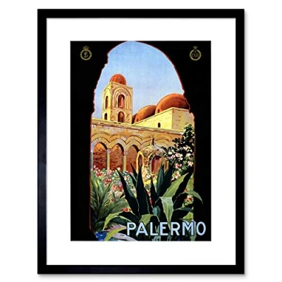 Image of Wee Blue Coo TRAVEL PALERMO SICILY ITALY SUN NORMAN PALACE VINTAGE ADVERT ART PRINT B12X1655