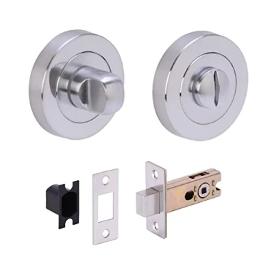 Image of HANDLEZONE® Bathroom Toilet Door Thumb Turn and Release Deadbolt Kit Satin Chrome 65mm Bolt with 45mm Backset