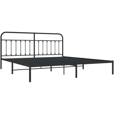 Image of vidaXL Metal Bed Frame without Mattress with Headboard Black 193x203cm