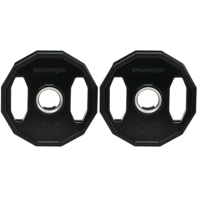 Image of SPORTNOW Olympic Weight Plates Set, Metal and Rubber Bumper Weights Discs with 2&quot;/5cm Holes, for Home Gym Lifting Strength Training, 2 x 10kg, Black