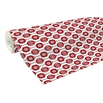 Image of Clairefontaine Ref 201342C Christmas Alliance Long Roll Wrapping Paper (Single Roll) 70cm Width x 50m Length, 60gsm Red Baubles on White Design