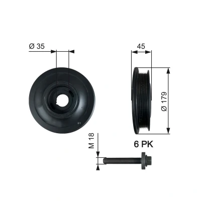 Image of 0614411, 55351711, 5614415, 5614437, 614411 Crankshaft Pulley GATES TVD1012A 179mm with accessories PowerGrip VAUXHALL: Zafira Mk1
