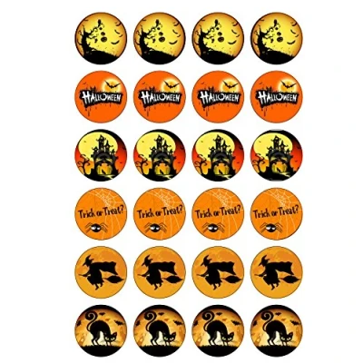 Image of 24 PRE Cut Halloween Themed Edible Wafer Paper Round Cake Toppers Decorations