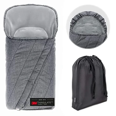 Image of Zamboo 3M Thinsulate Universal Footmuff for Pushchair, Pram, Stroller and Buggy/Pram with Non Slip Nobs, Drawstring Hood Storage Bag Grey