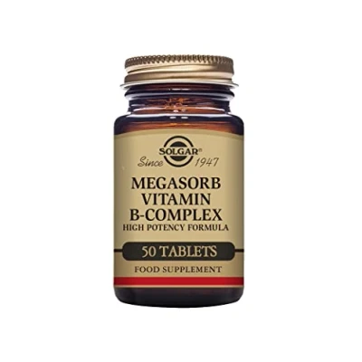 Image of Solgar Megasorb Vitamin B Complex Tablets Pack of 50 High Potency and Absorption Improved Energy General Vitality Vegan Gluten Free