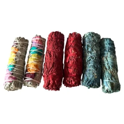 Image of 2x Chakra Petals White Sage 4&quot; Smudge Sticks, Dragon&#039;s Blood Nag Champa Sticks