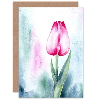 Image of Wee Blue Coo TULIPS WATERCOLOUR PAINT FLOWER PINK BLANK GREETINGS BIRTHDAY CARD ART