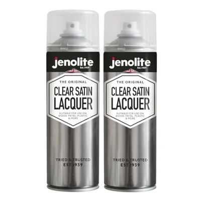 Image of JENOLITE Clear Lacquer Spray Paint SATIN 2 x 500ml Crystal Finish for DIY, Trade, Automotive Varnish Protects Surface &amp; Paintwork from Corrosion, UV Damage Non Yellowing Sealer