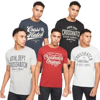 Image of Crosshatch (5PACK Classic Comfort, Endless Style Men&#039;s Everyday Essentials Crew Neck T Shirt, Designer Mens Tshirt Your Perfect Set of Short Sleeve Tees(M/5Pack LUCKMOORE)