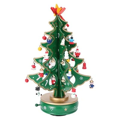 Image of Christmas Tree Music Boxes Mini Tabletop Wooden Musical Figurine Wind Up Box Desktop Decoration for Birthday