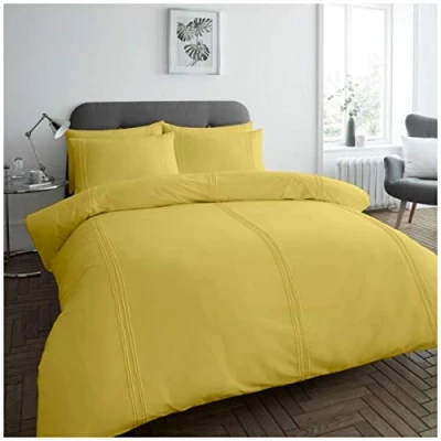 Image of GC GAVENO CAVAILIA Polycotton Duvet Cover, Pleated Bedding Sets, Soft Warm Quilt Bed Ochre, Single