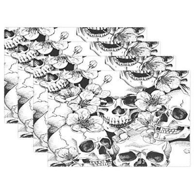 Image of Placemats Skull Floral Place Mats Dining Table Christmas Decoration 4pcs