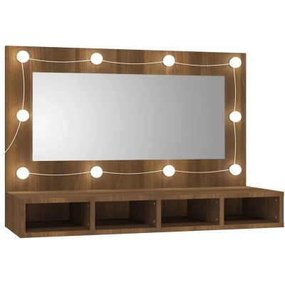 Image of vidaXL Mirror Cabinet with LED Brown Oak 90x31.5x62 cm