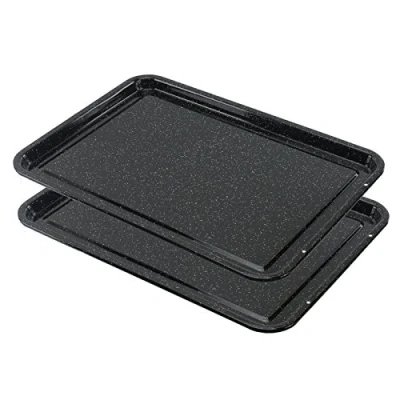 Image of Spares2go Shallow Large Vitreous Enamel Raised Centre Oven Baking Tray (Pack of 2)