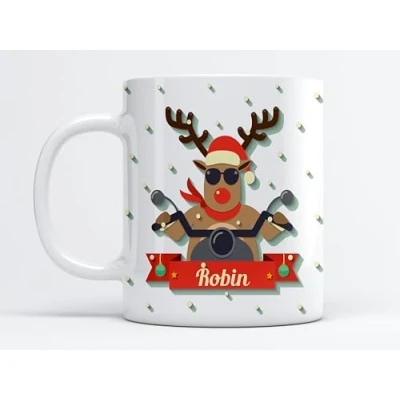 Image of EKAM Personalised Christmas Tea Mug, Customised with Your Name, Different Design Reindeer Coffee Gift for Christmas, Family, Friends, Mum, Dad, Kids, Mug (Design 7)
