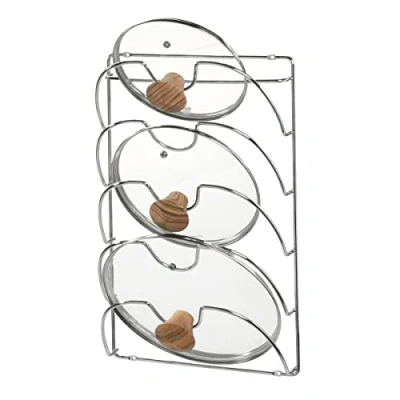 Image of iDesign Classico Kitchen Cabinet Storage Rack For Pot, Pan Lids, Chrome, 27.4 x 9.7 42.5 cm