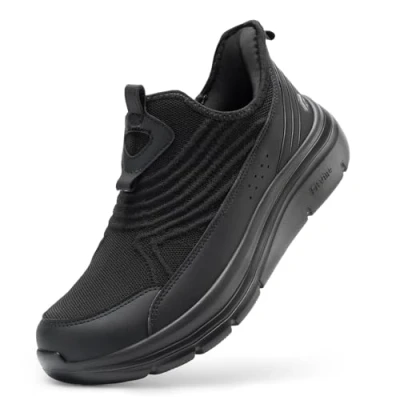 Image of FitVille Mens Extra Wide Slip On Trainers Comfortable Casual Loafers Breathable Walking Shoes for Plantar Fasciitis, Jet Black, 12, X