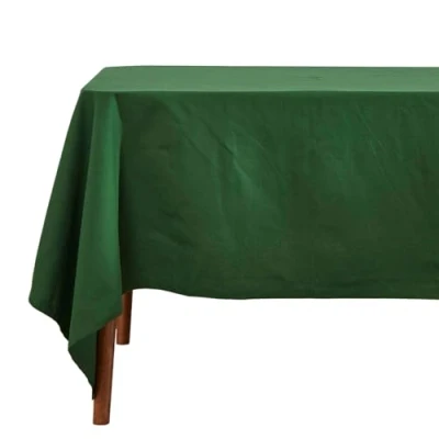 Image of HOMESCAPES Dark Green Cotton Tablecloth 4 Seater Square 137 x cm (54 54 Inches) Washable Hand Woven 100% Plain with Decorative Ladder Stitch Edge