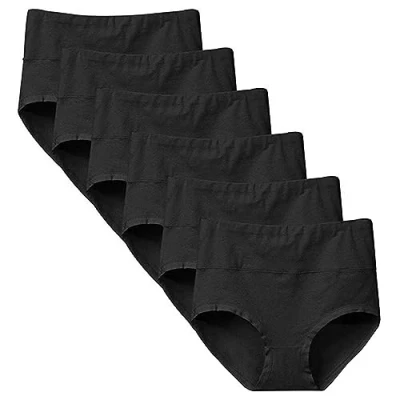 Image of Yintry Underwear for Women High Waisted Knickers Stretchy Cotton Panties Slight Tummy Control Pants 6 Pack (S, 6Black)
