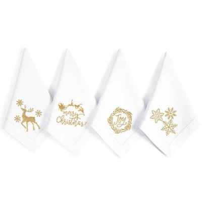 Image of Cloth Napkins,Cotton Napkins,Dinner Napkins,Cloth Napkins Set of 12 Cotton,Napkins Cloth,Cloth Napkin Cotton,Wedding Napkins,Machine Washable 18x18 White Gold Embroidery