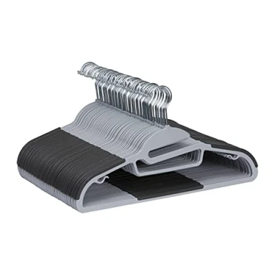 Image of Amazon Basics Rubber Coated Plastic Hangers 50 Pack, Grey