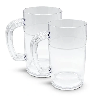 Image of DOJA Barcelona 1 Liter Polycarbonate Beer Mugs, Pack of 2, Reusable Hard Plastic Glasses, Dishwasher Safe, Recyclable, for Home Use