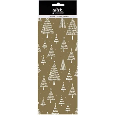Image of Christmas Trees Gold Printed Tissue Paper x 4 Sheets 50 70 cm