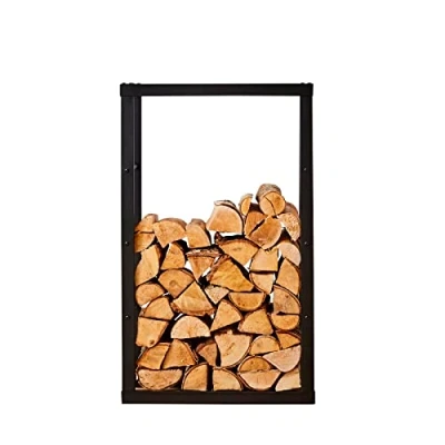 Image of Neo Medium Black Firewood Log Rack Storage 100x60x25cm Holder Metal Shelf Stand Tall Steel