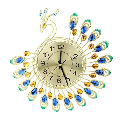 Image of Alinory Wall Clock, Iron Modern Clock Large 3D Peacock Shape Non Ticking Silent For Living Room Decor
