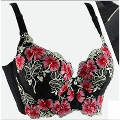 Image of Thick Padded Add 2 Cups Bra Women Push up Brassiere Deep V Lace Underwire Bras D (32B,Black)