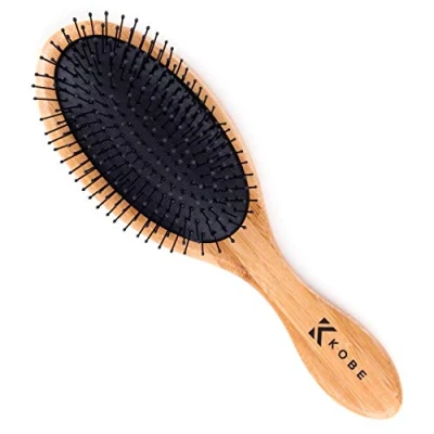 Image of Kobe Bamboo Cushion Paddle Brush Hair With Nylon Pins Smoothing For Blow Dry, Detangling &amp; Straightening Long Short Use Wet Dry