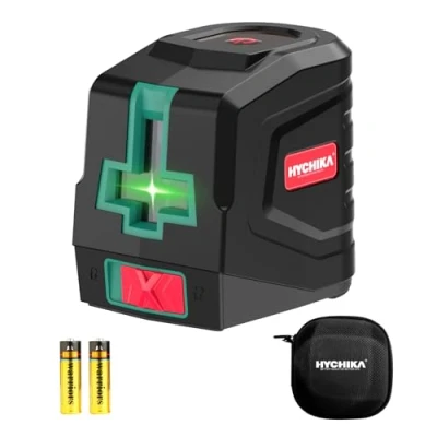 Image of HYCHIKA Self Leveling Laser Level 15 M, Green Spirit with Carrying Pouch and 2 *AA Batteries, Cross Line for Home Decoration, DIY