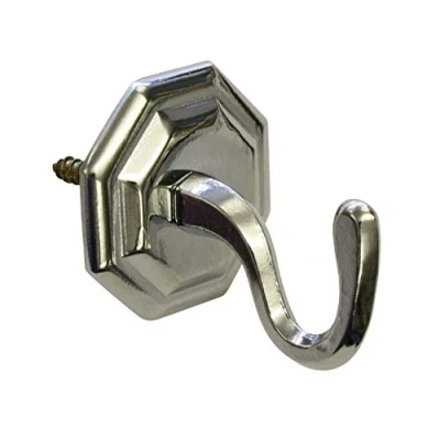 Image of GARDINIA Decorative hooks for curtains and curtains, tiebacks screws, classic, 1 piece, length 4 cm, metal, chrome