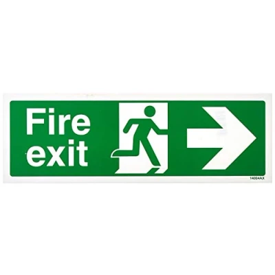 Image of V Safety 14004AX R Fire Exit Arrow Right Sign Landscape 300mm x 100mm 1mm Rigid Plastic, Green