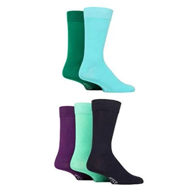 Image of Mens 5 Pair SOCKSHOP Wildfeet Plain Bamboo Socks Blue / Green Navy Mint Purple 7 11